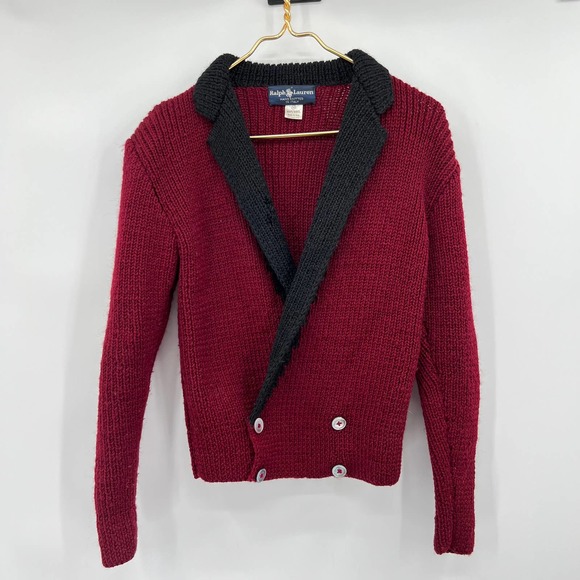 Ralph Lauren Sweaters - Vintage Ralph Lauren Wool Handknitted in Italy Front Wrap Sweater Maroon Size M